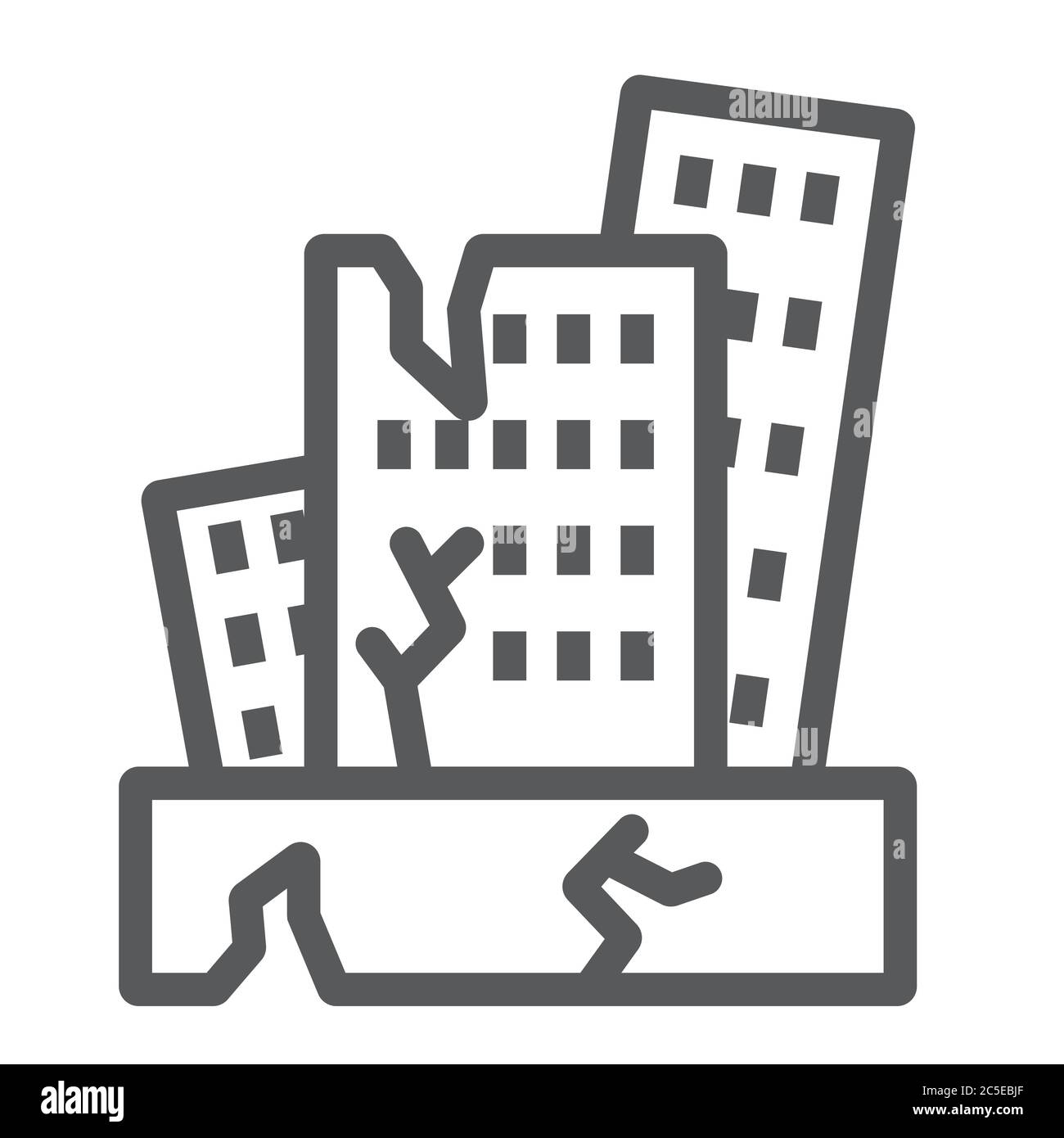 Erdbeben-Linie Symbol, Katastrophe und Schäden, Haus Crash-Zeichen, Vektorgrafiken, ein lineares Muster auf weißem Hintergrund. Stock Vektor