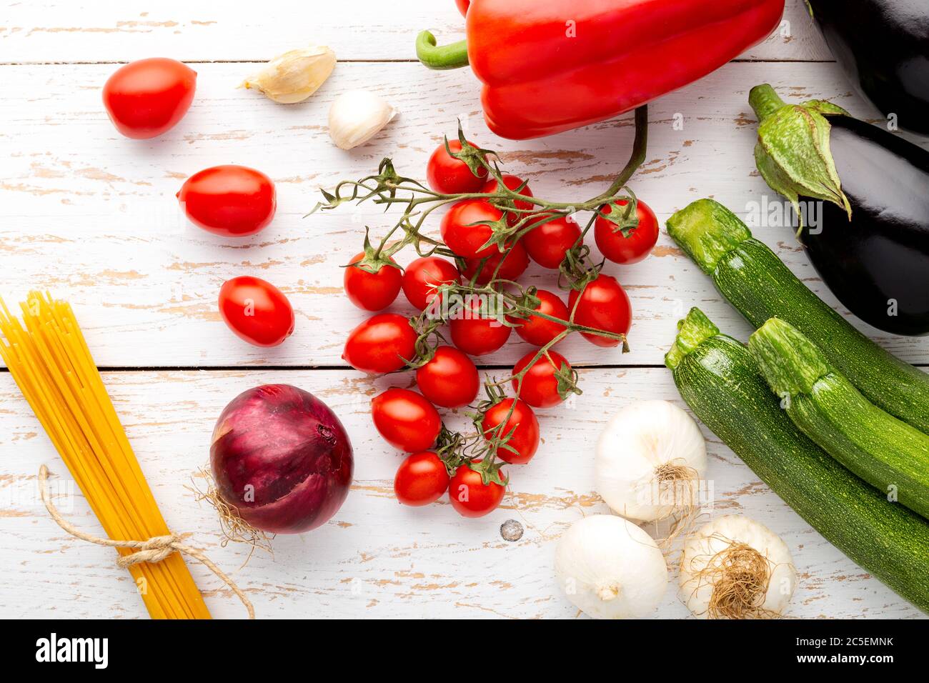 Gemüse und Pasta Zusammensetzung Stockfoto