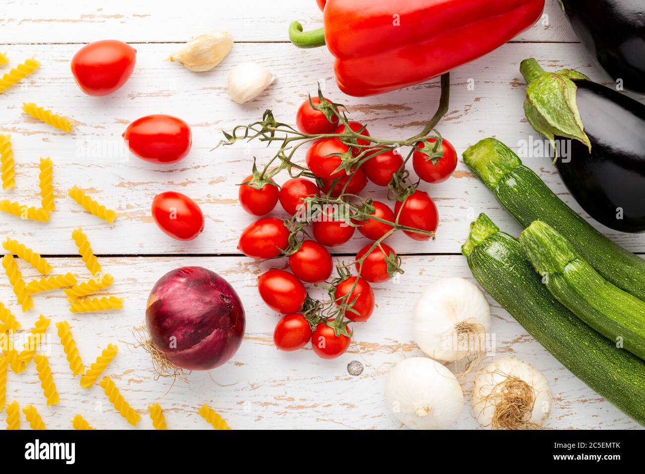 Gemüse und Pasta Zusammensetzung Stockfoto