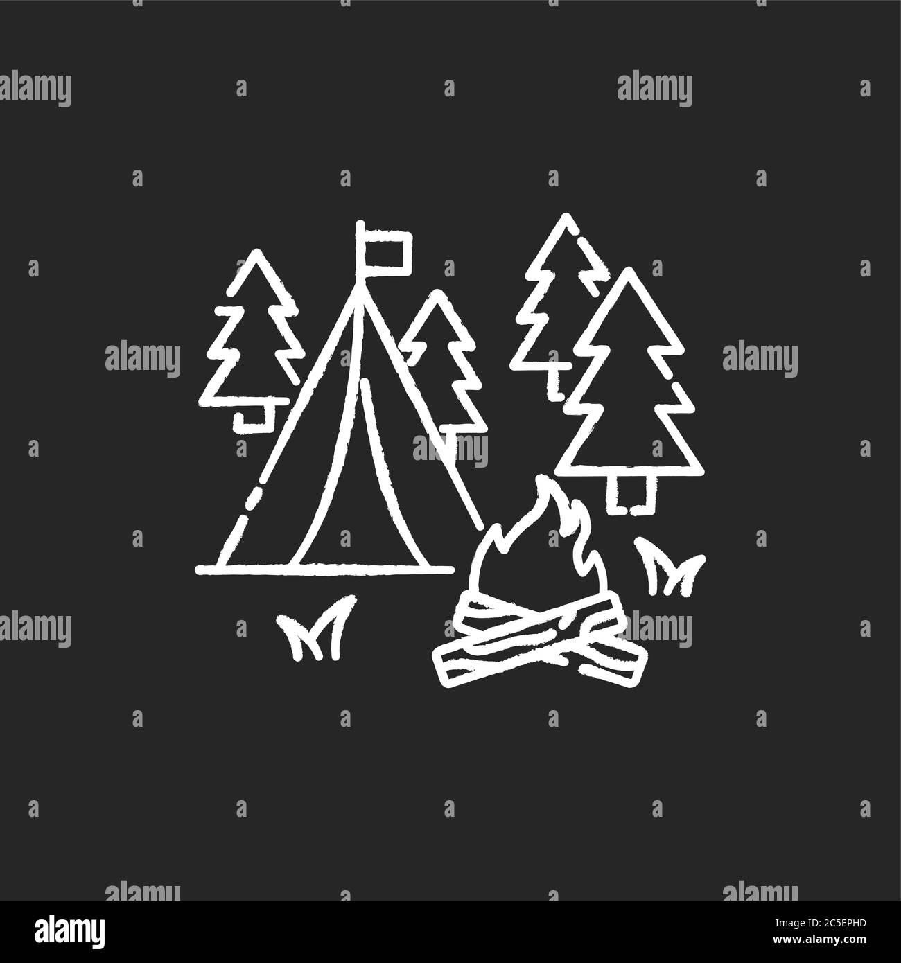 Camping Kreide weißes Symbol auf schwarzem Hintergrund Stock Vektor