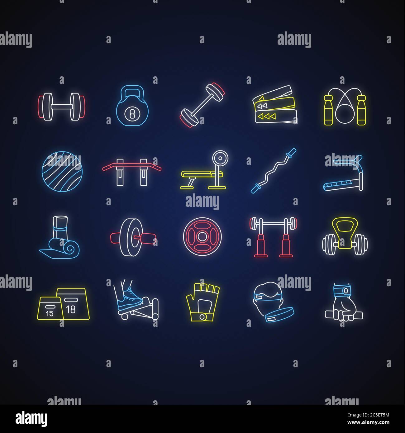 Heimstudio Ausrüstung Neon-Licht-Icons Set Stock Vektor