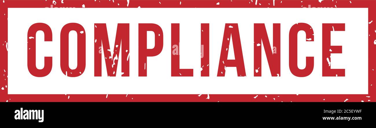 Compliance Gummi roter Stempel. Quadratische Grunge rote Dichtung mit Flecken und Kratzer isoliert auf weißem Hintergrund Stock Vektor