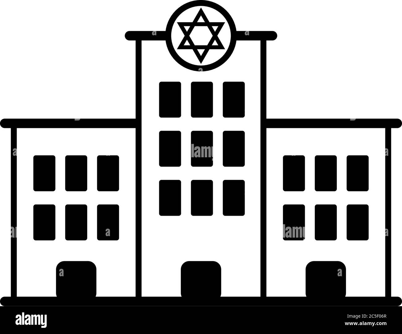 Jüdische Synagoge Tempel Ikone gott heilig beten Gebäude mit dem Stern von David isoliert Vektor schwarz Illustration Stock Vektor