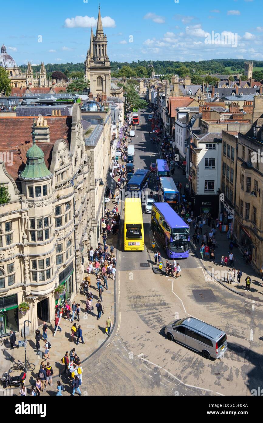 Luftaufnahme des Stadtzentrums von Oxford vom alten Carfax Tower Stockfoto
