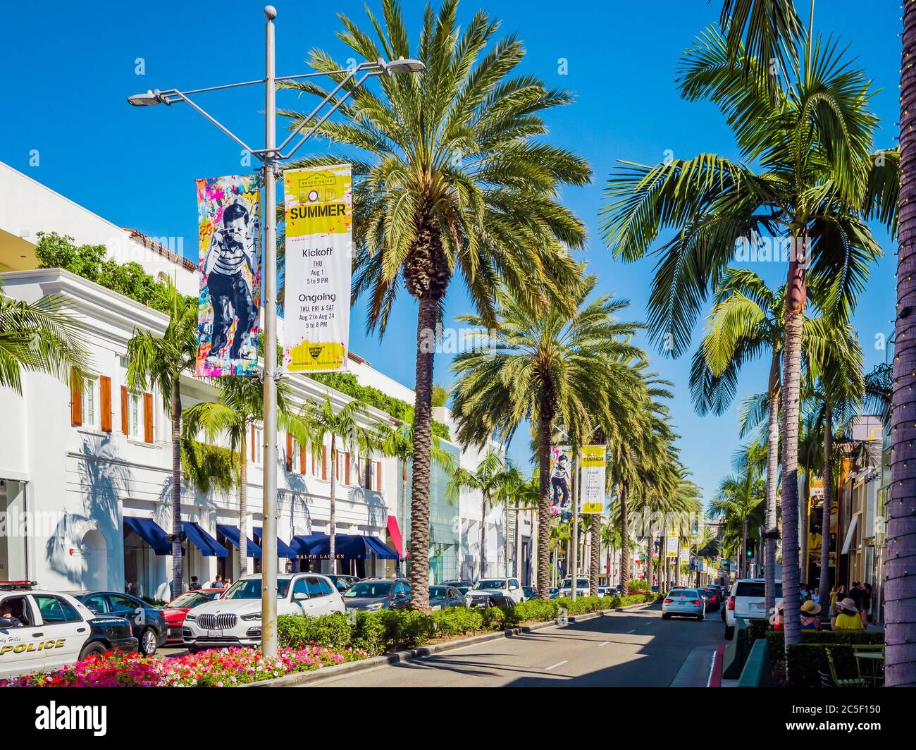 Los Angeles, Kalifornien, Blick auf den Rodeo Drive während eines sonnigen Tages in Beverly Hills Stockfoto