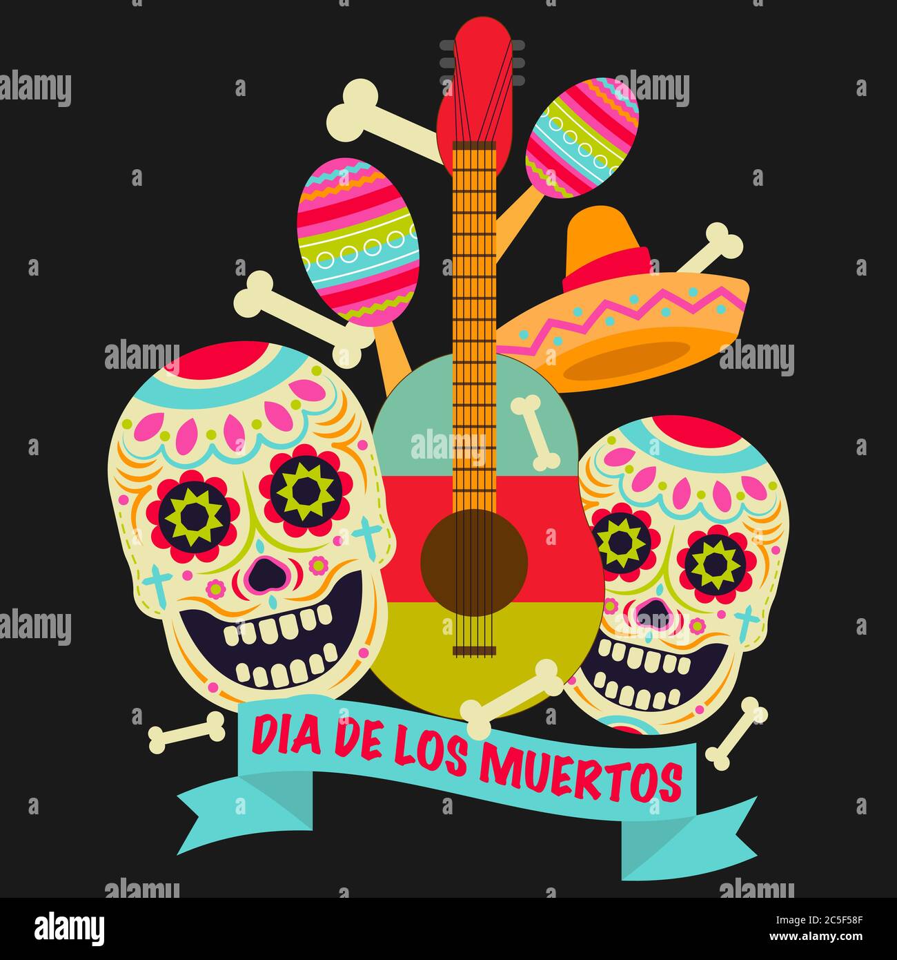 Vektorsymbol „Sugar Skull (Calavera)“. Tag der Toten (Dia de los moertos) Fiesta und Urlaubsposter. Bunte mexikanische Dekoration Party Flyer Gruß Stock Vektor