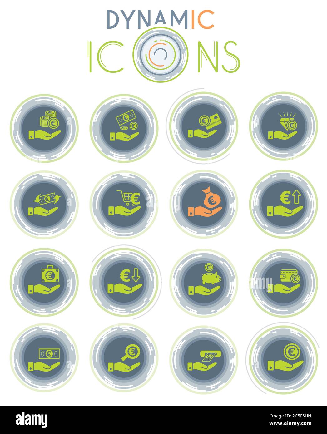 Dynamische Symbole für Hand und Geld Stock Vektor