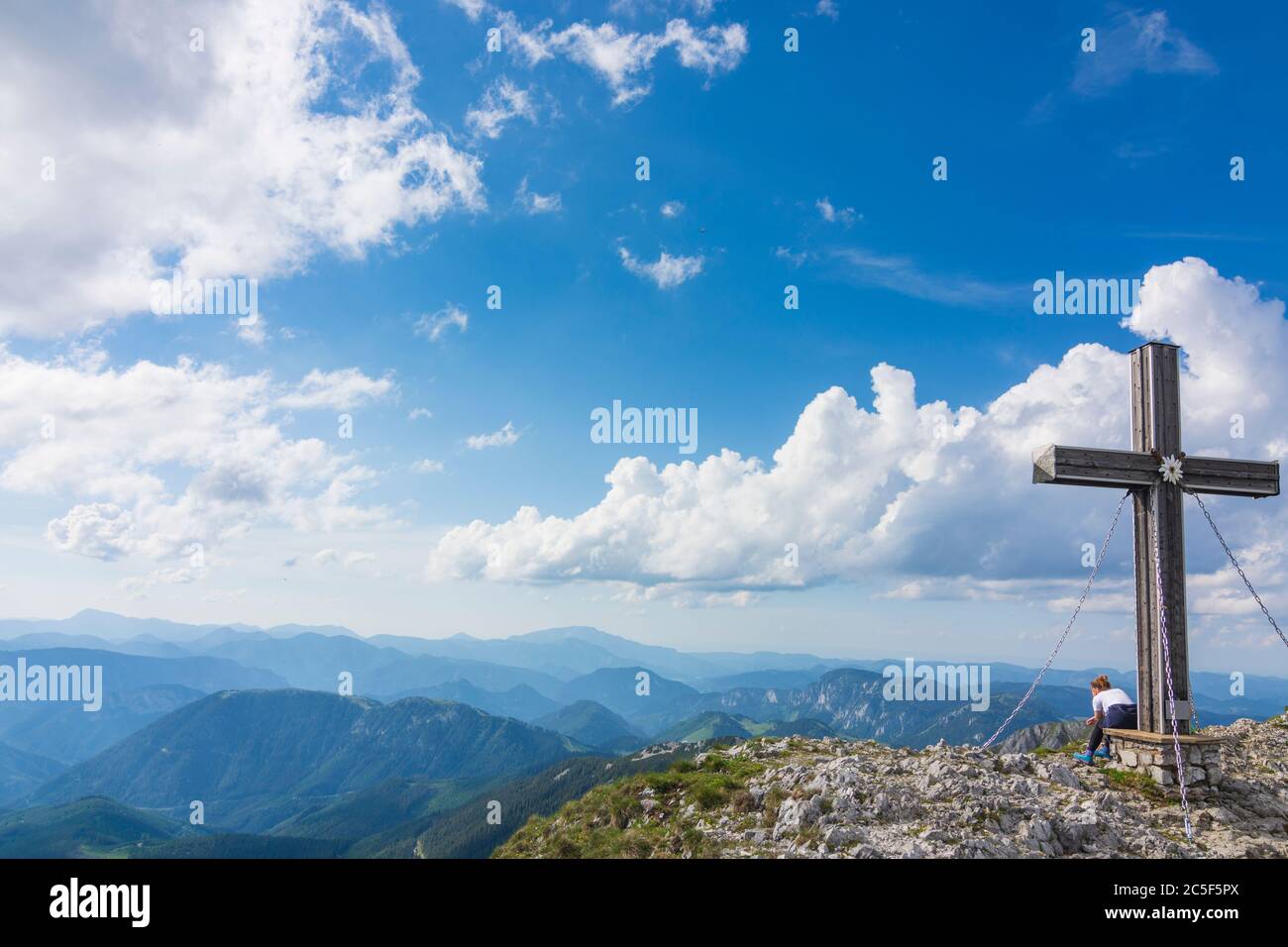 Sankt Barbara im Mürztal: Berg hohe Veitsch (Veitschalpe), Gipfelkreuz in Hochsteiermark, Steiermark, Österreich Stockfoto
