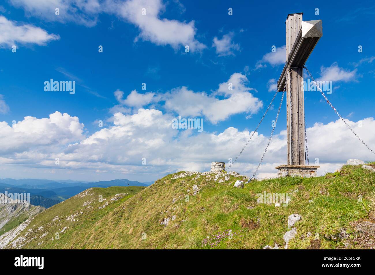 Sankt Barbara im Mürztal: Berg hohe Veitsch (Veitschalpe), Gipfelkreuz in Hochsteiermark, Steiermark, Österreich Stockfoto
