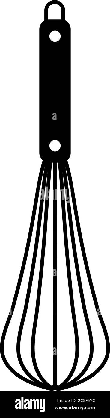 Schneebesen Eierquirl-Symbol Schwarzes Kochgeschirr Schlagsahne Küchenwerkzeug Vektor-Illustration Stock Vektor