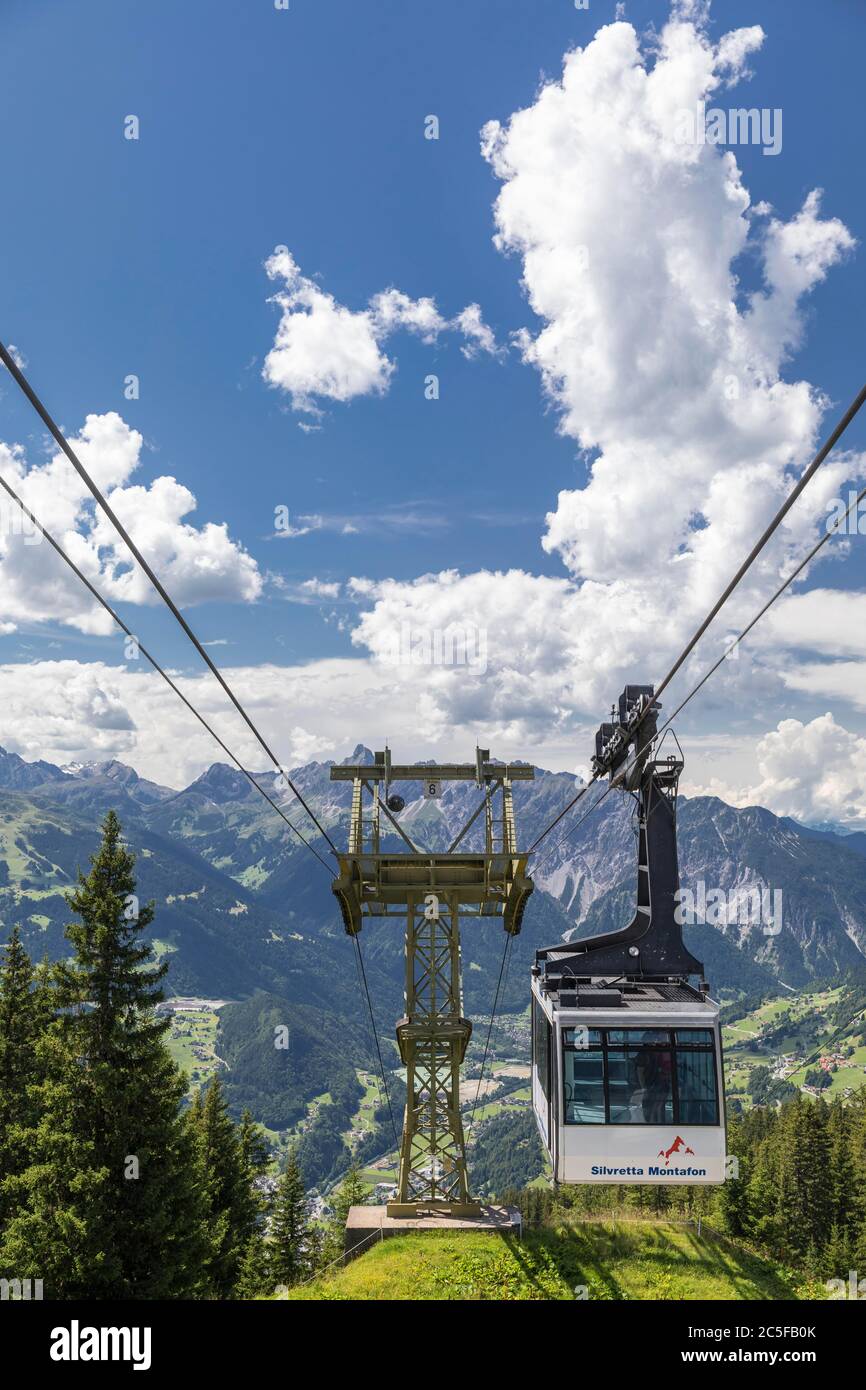 Seilbahn im Sommer der Silvretta-Montafonbahn, Schruns, Vorarlberg, Österreich Stockfoto