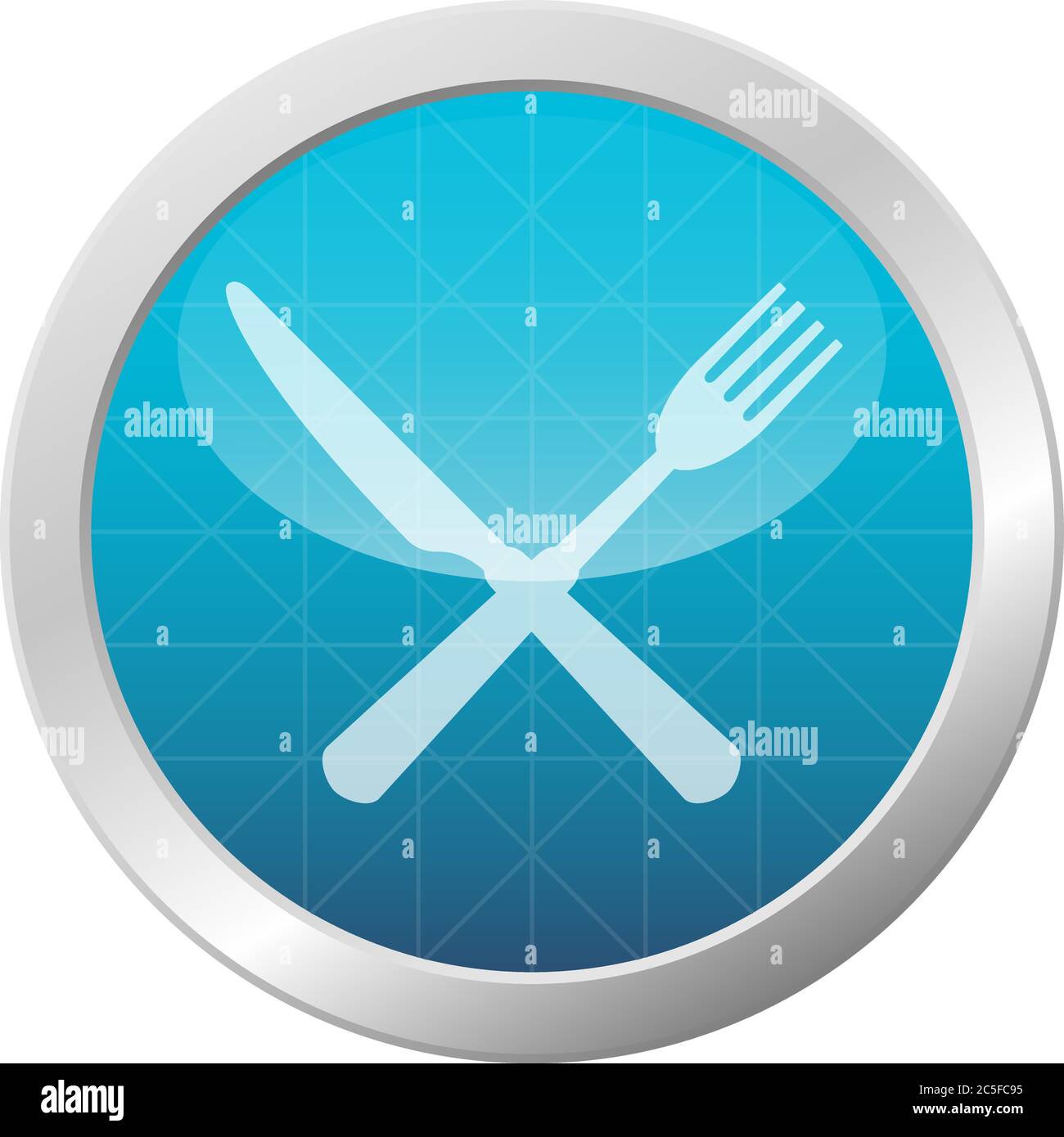 Messer Und Gabel Symbol Vektor Illustration Restaurant Lebensmittel Besteck Symbol Auf Hellblau Glänzenden Kreis Rahmen Stock Vektor