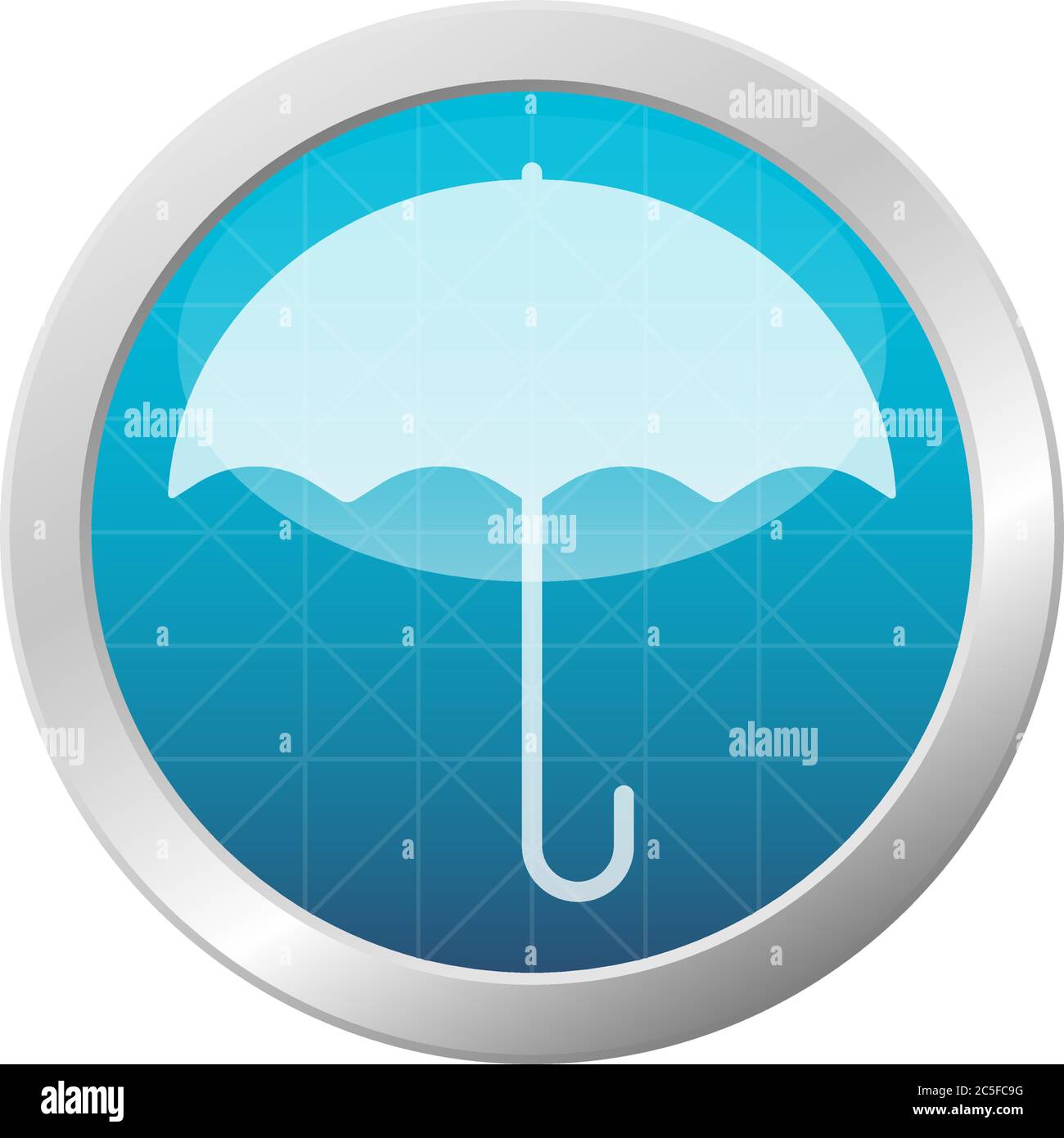 Öffnen Regenschirm Symbol Regenschutz isoliert auf hellblau glänzenden Kreis Rahmen Taste Vektor-Illustration Stock Vektor