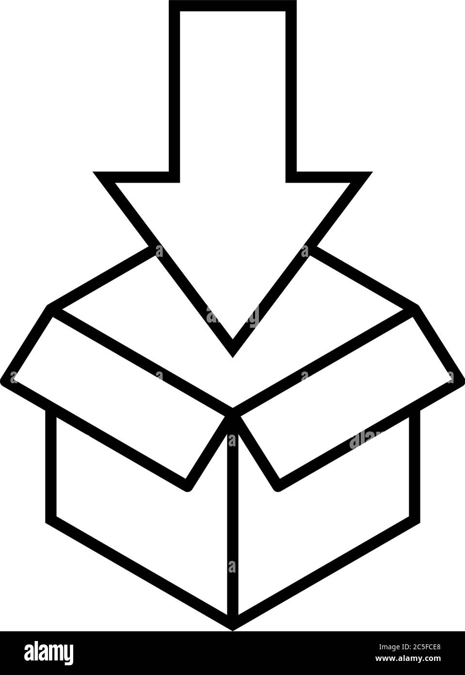 Paket mit Pfeil Logo Lieferung oder Download-Symbol schwarz öffnen Und weiße Vektorgrafik Stock Vektor