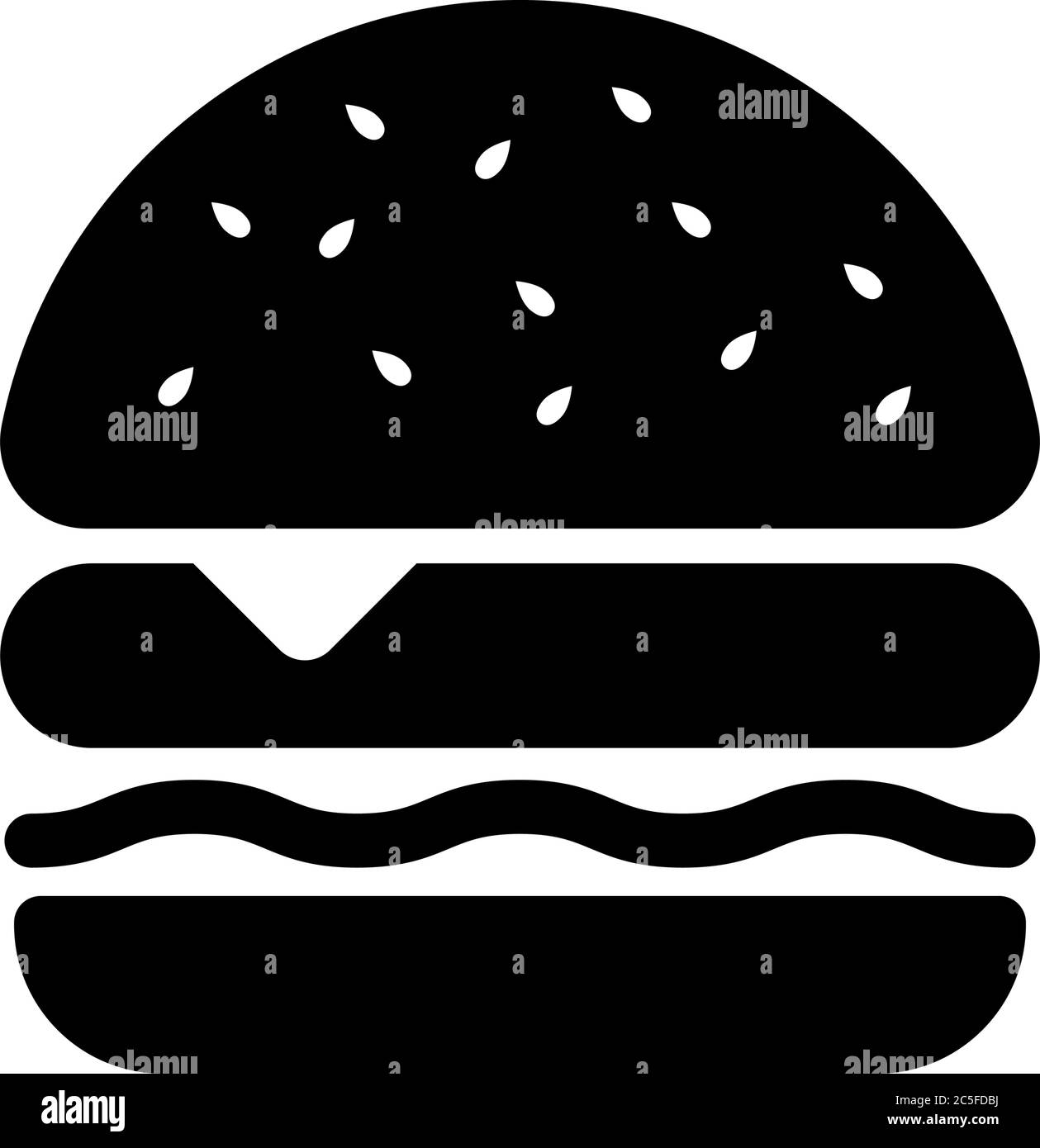 Hamburger Icon schwarz Burger mit Bun Vektor Illustration flach Design Stock Vektor
