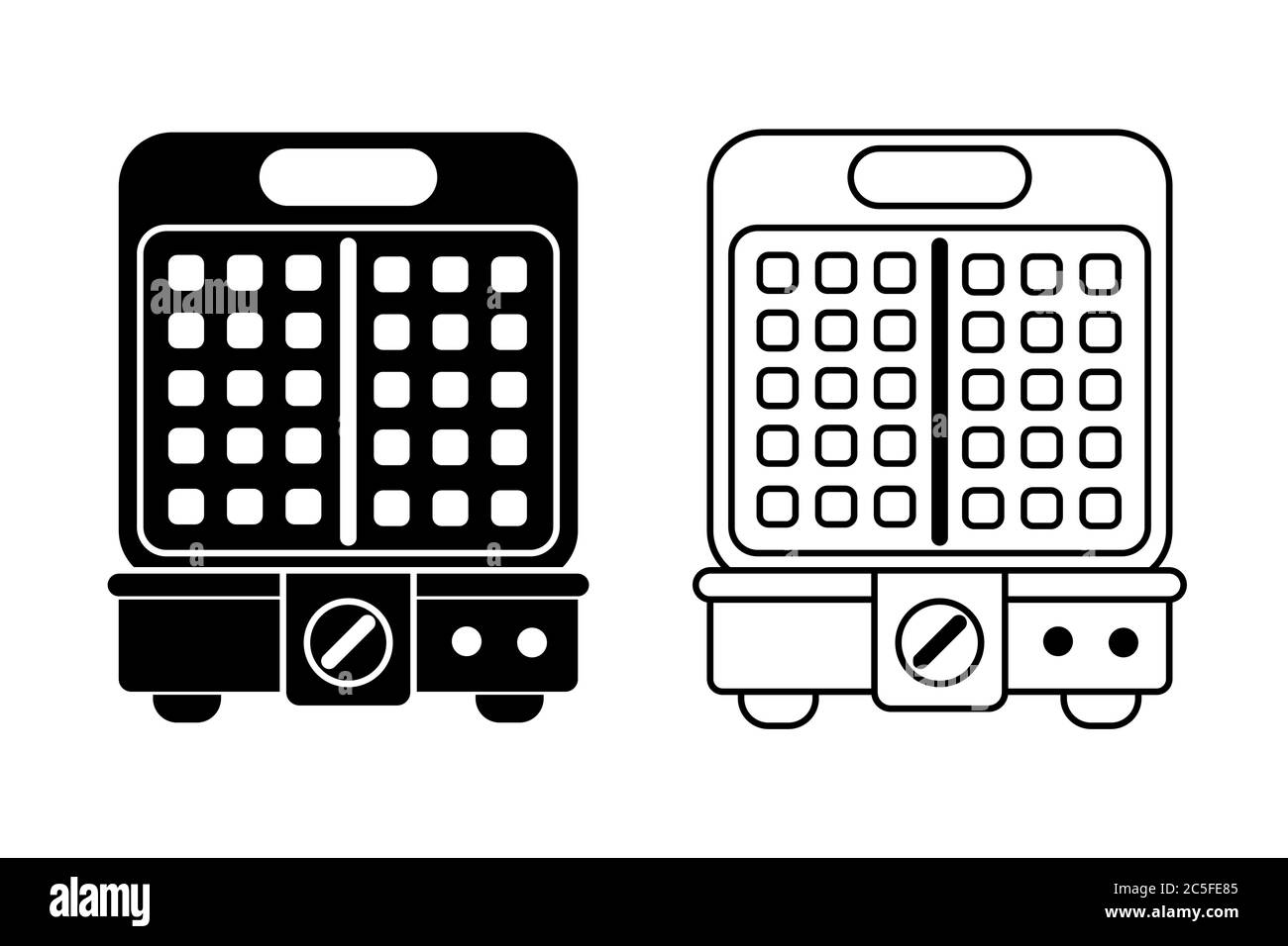 Waffeleisen mit Waffeleisen. Elektrohaushalte zum Kochen belgischer Waffeln. Hausmaschine für Frühstück und Mittagessen Kochen. Vektorgrafik EPS Stock Vektor