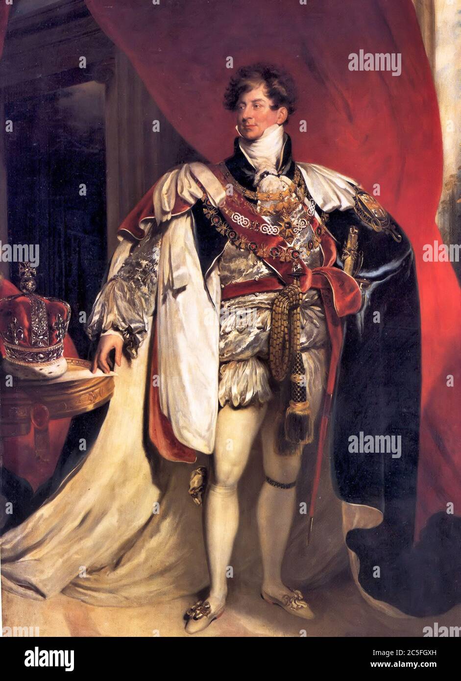 König Georg IV. (Georg August Friedrich; 1762 – 1830) König des Vereinigten Königreichs von Großbritannien und Irland und König von Hannover vom Tod seines Vaters, König Georg III., am 29. Januar 1820 bis zu seinem eigenen Tod zehn Jahre später. Porträt in Gewänder von Thomas Lawrence, 1816 Stockfoto