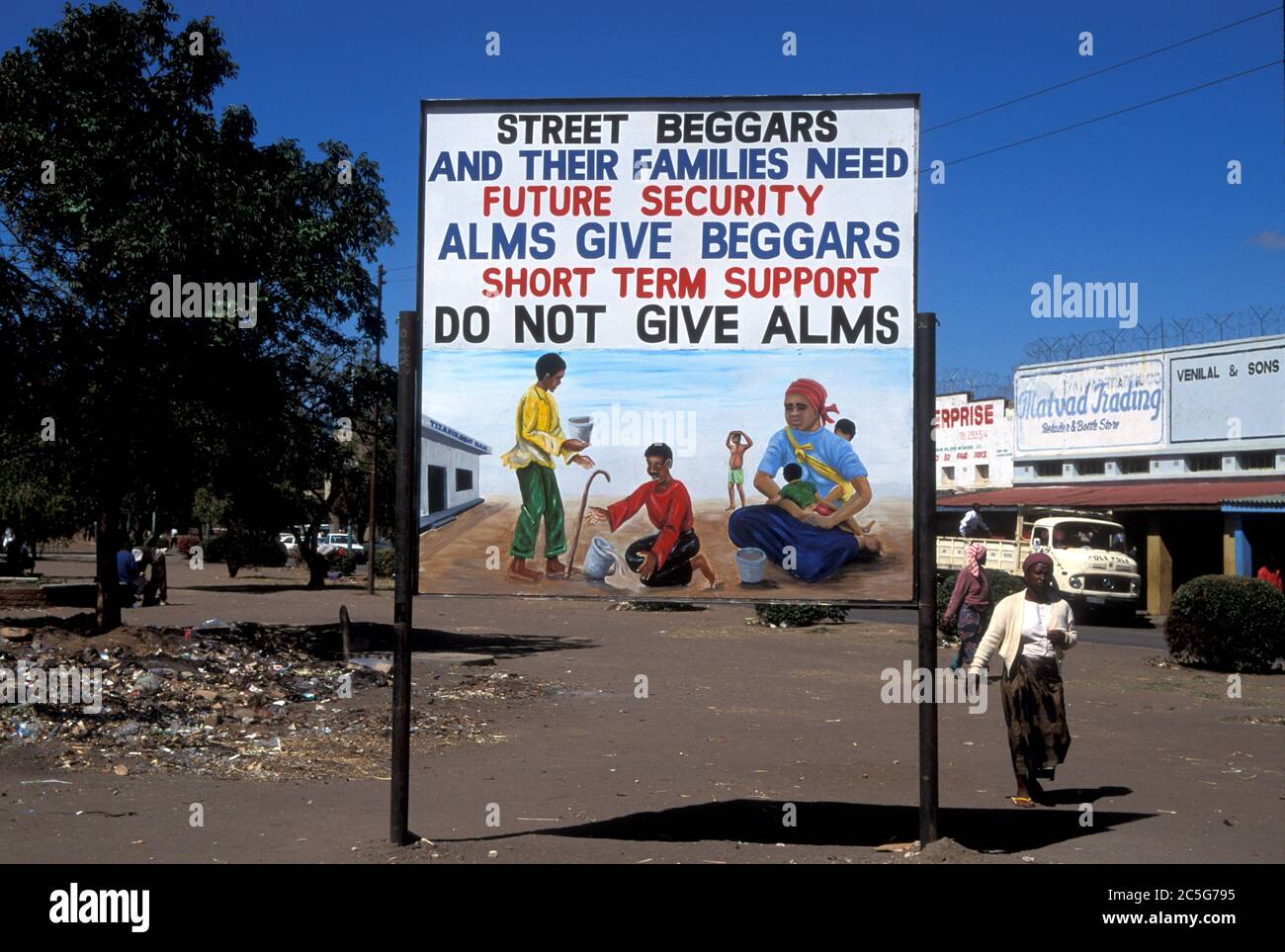 Melden Sie sich in Lusaka, Sambia, geben Sie keine Almosen an Bettler Stockfoto