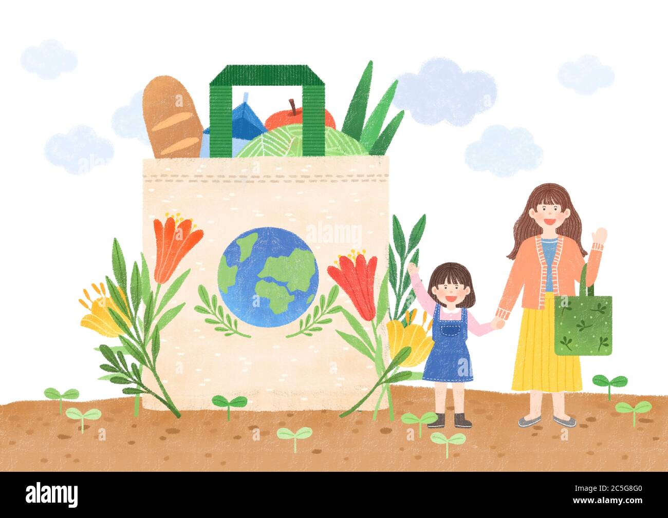 Ökologie Design Konzept. Baumbepflanzung, Recycling Illustration 002 Stock Vektor