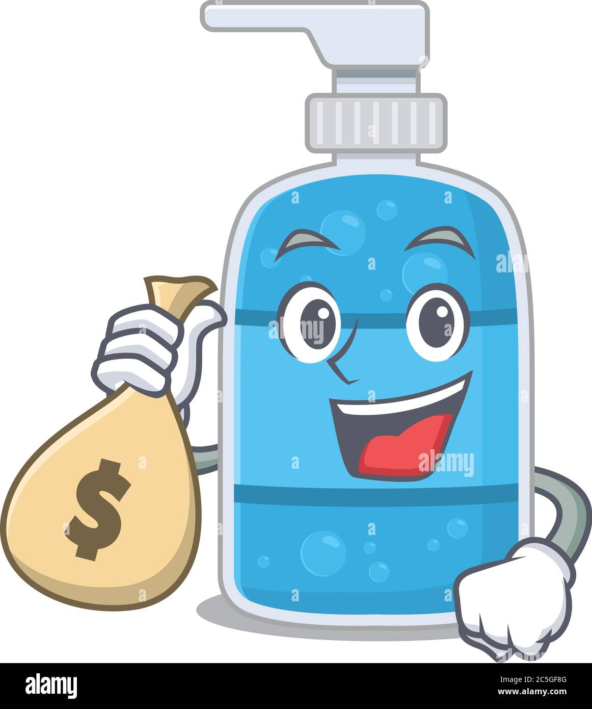 Verrückte reiche Hand waschen Gel Maskottchen Design mit Geldbeutel Stock Vektor