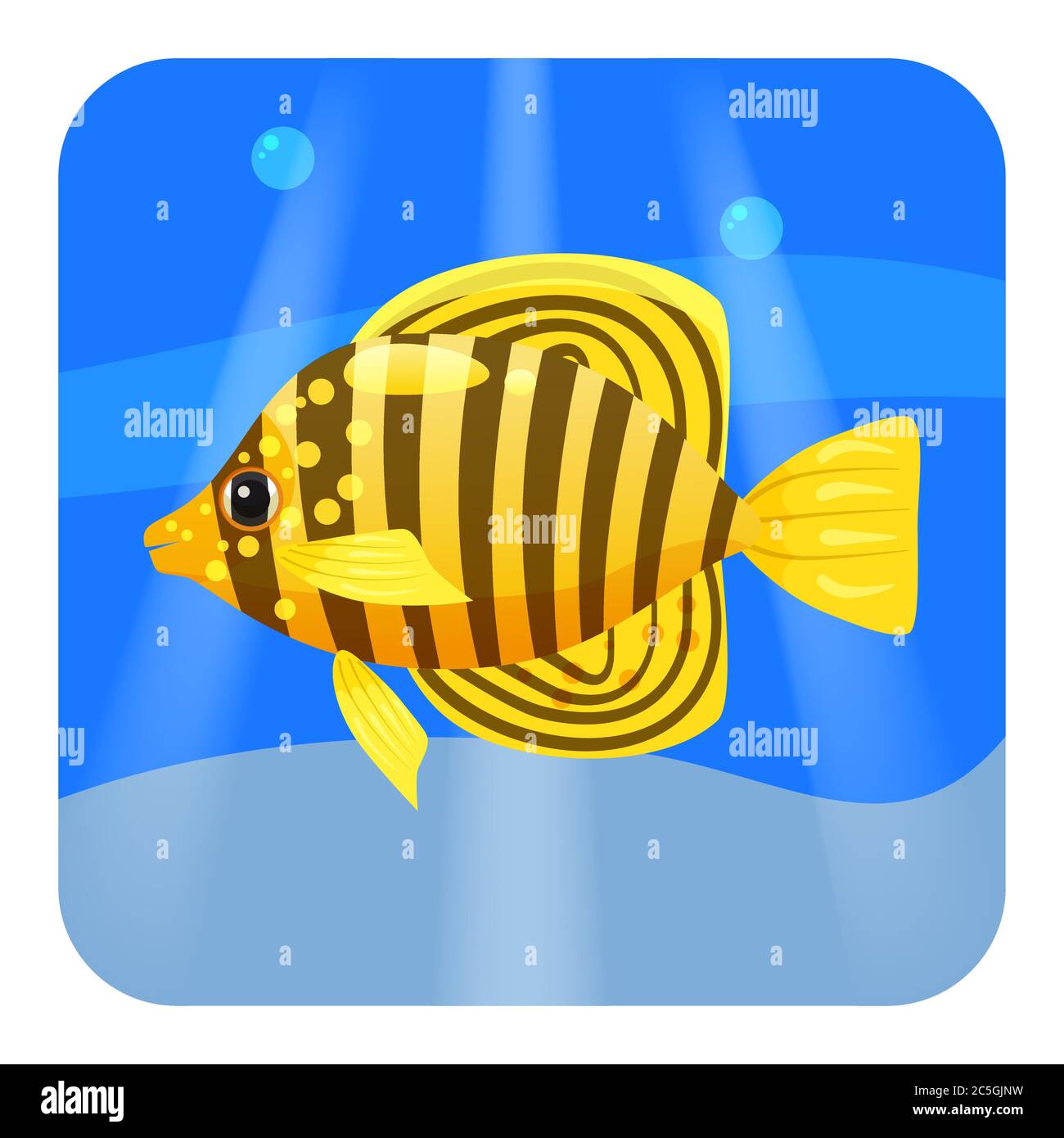 Exotische tropische Fische isoliert auf SeeHintergrund. Vektorgrafik Cartoon-Illustration. Stock Vektor