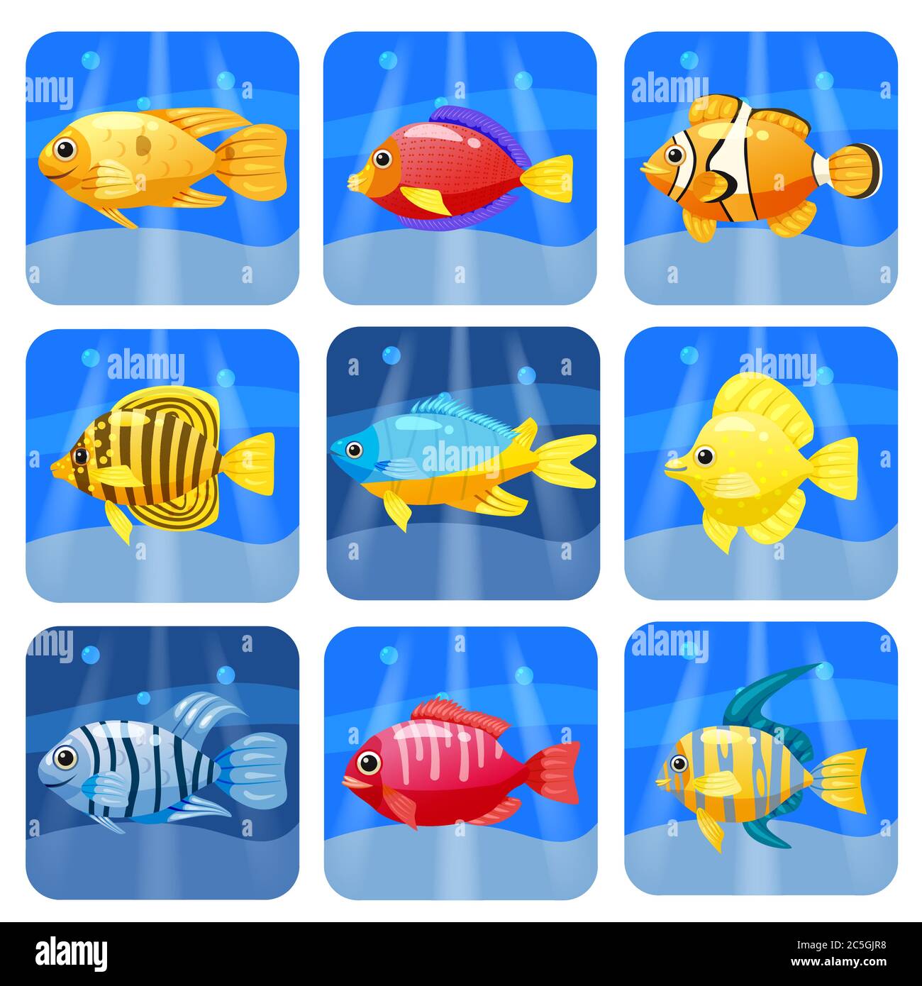 Cartoon trendy bunte Riff Tiere großen Satz. Fische, Säugetiere, Krebstiere, Delphin und Hai, Kraken, Krabben, Seesterne, Quallen. Tropisches Riff Koralle Stock Vektor