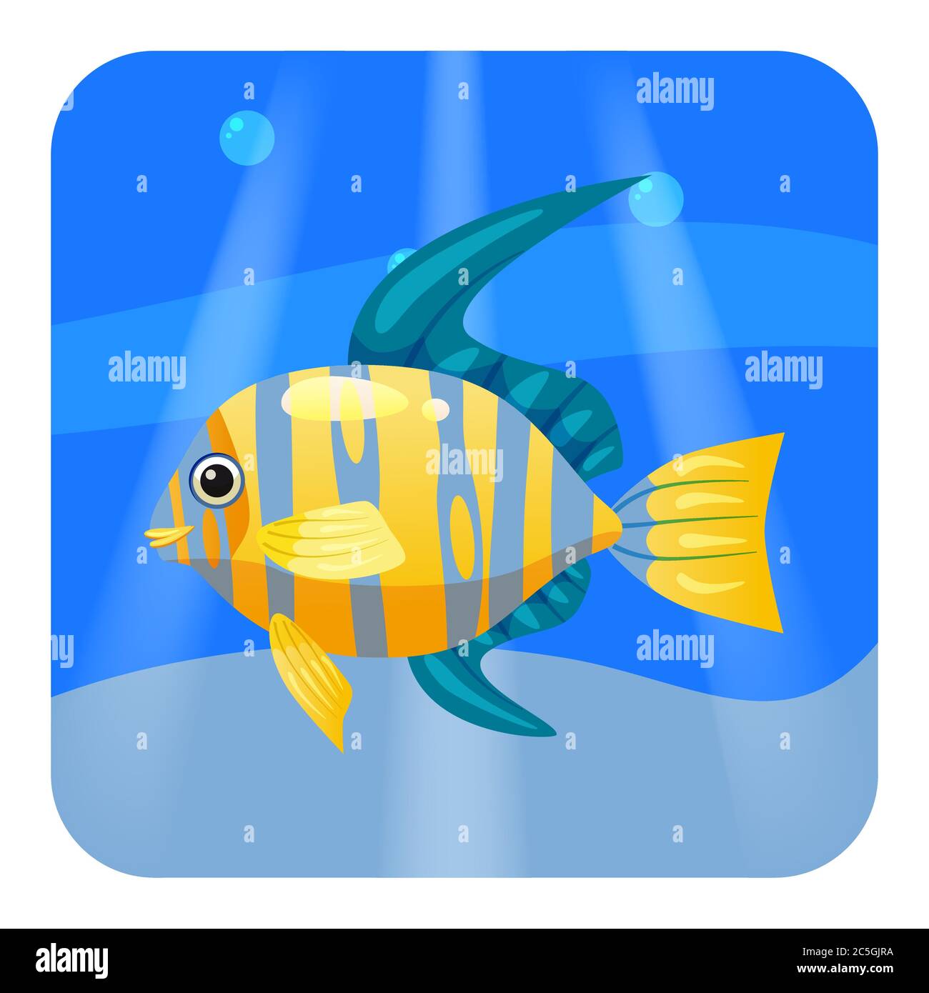 Cute schöne gelbe tropische Fische, auf Meeresgrund, Meer, Vektor, isoliert, Cartoon-Stil Stock Vektor