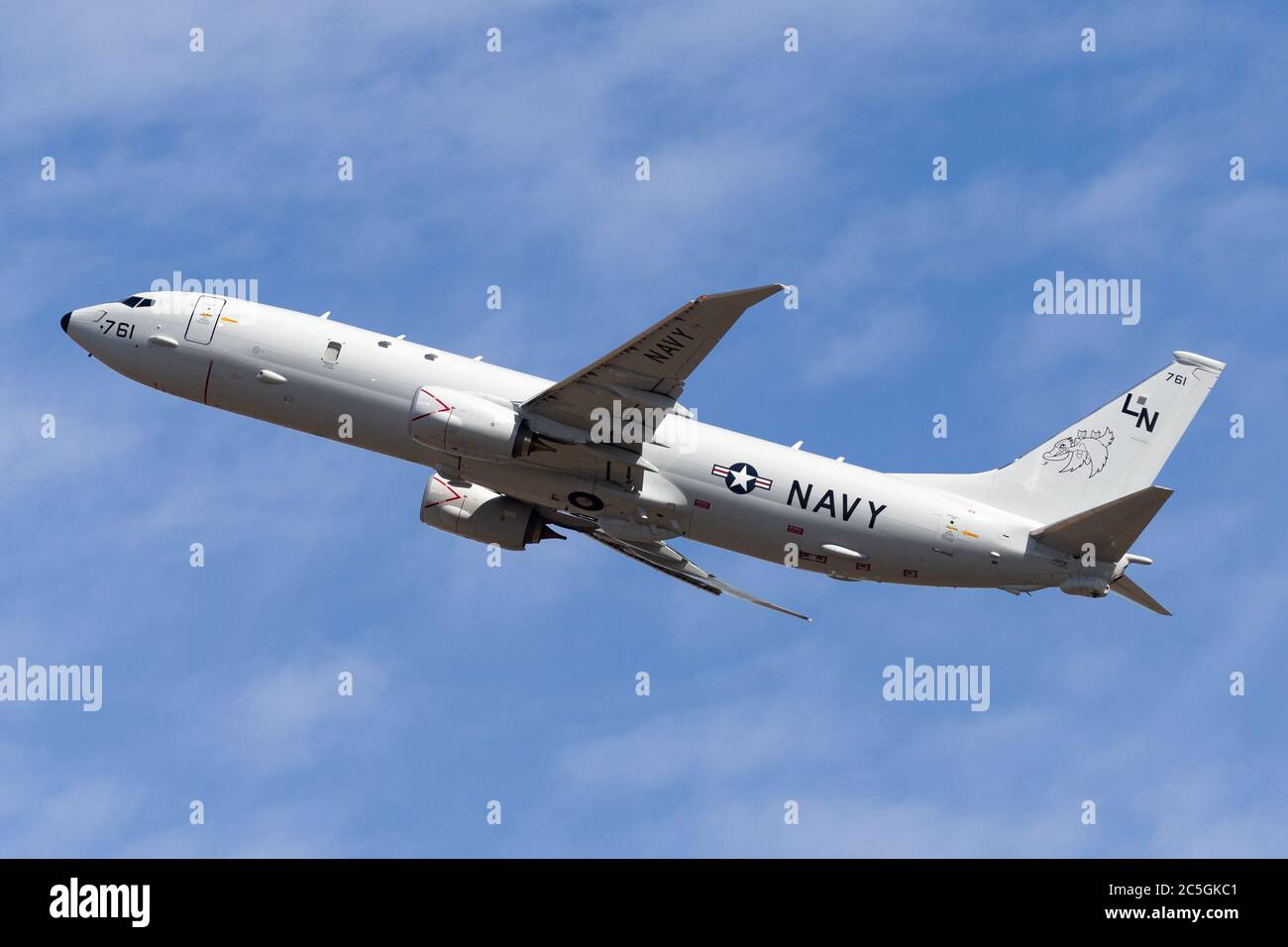 United States Navy Boeing P-8A Poseidon Anti-Submarine Warfare und Maritime Patrol Flugzeuge abfliegen Avalon Airport. Stockfoto