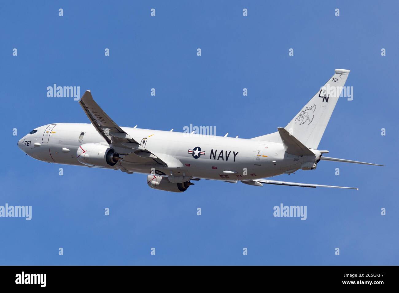 United States Navy Boeing P-8A Poseidon Anti-Submarine Warfare und Maritime Patrol Flugzeuge abfliegen Avalon Airport. Stockfoto