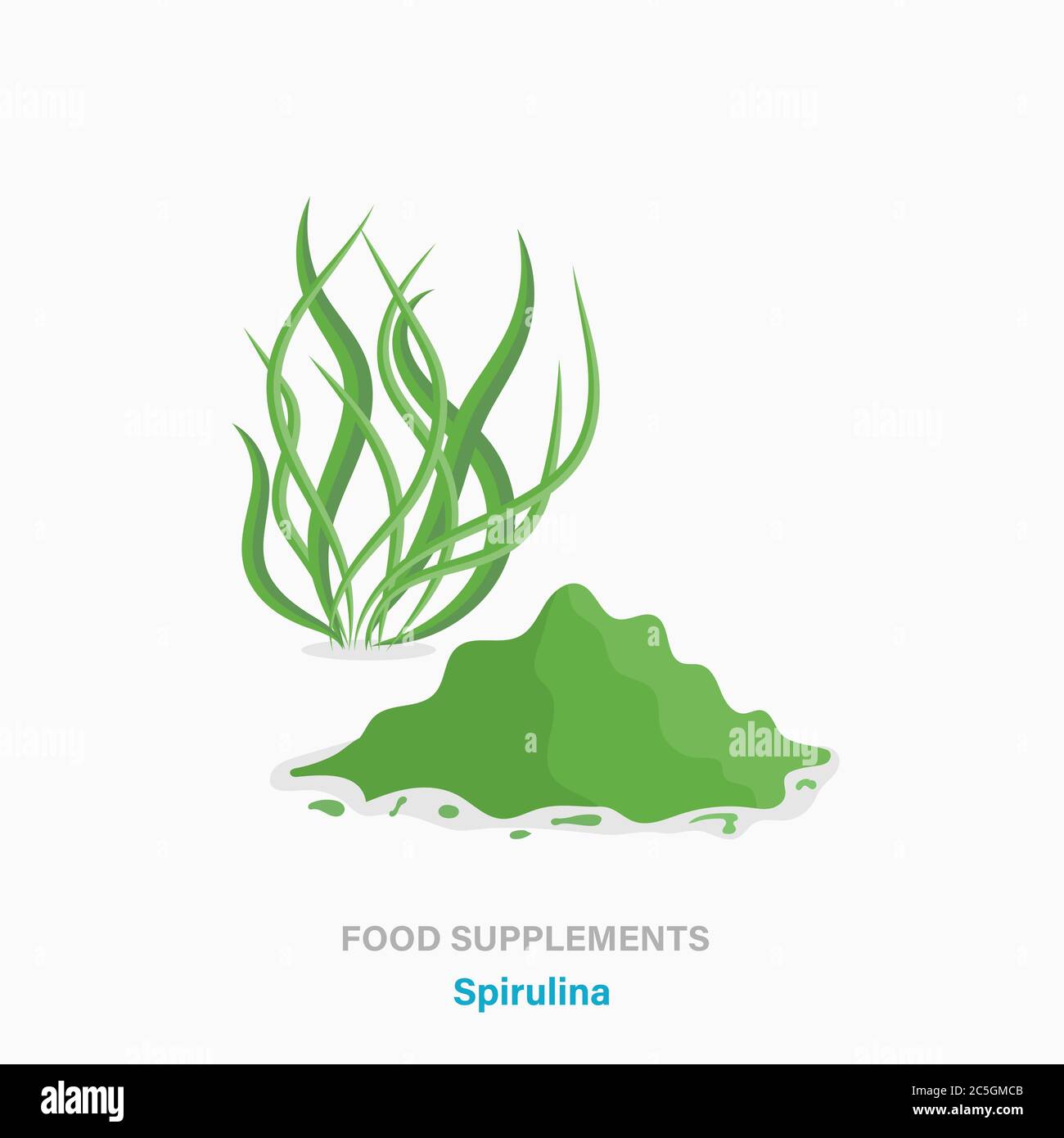 Vektor flach isoliert Symbol von Nahrungsergänzungsmitteln - Spirulina Algenpflanze Stock Vektor