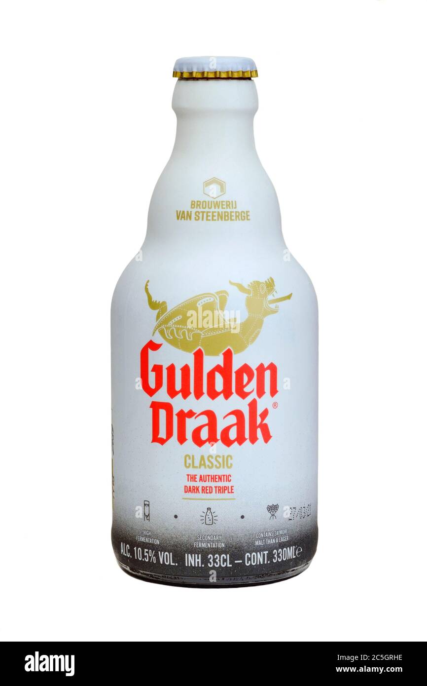 Flasche van steenberge Brauerei goldenen draak Klassiker vor weißem Hintergrund geschnitten Stockfoto