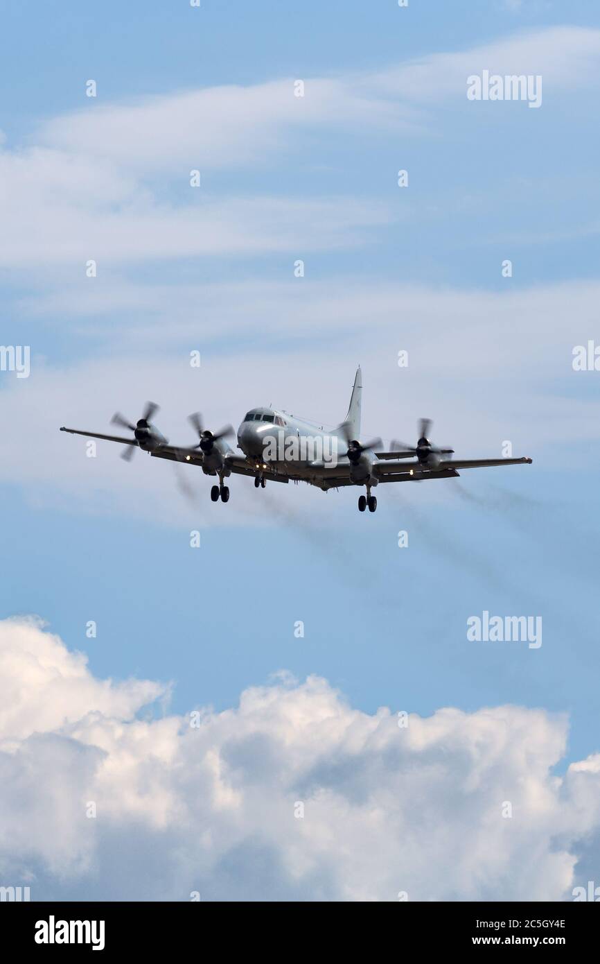 Royal Australian Air Force (RAAF) Lockheed AP-3C Orion Maritime Patrol und Anti-Submarine Warfare Flugzeuge von RAAF Base Edinburgh auf dem Anflug nach lan Stockfoto