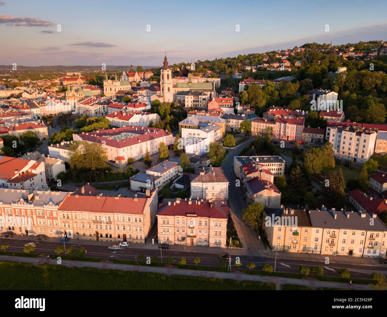 Panorama von Przemysl bei Sonnenuntergang. Przemysl, Subcarpathia, Polen. Stockfoto