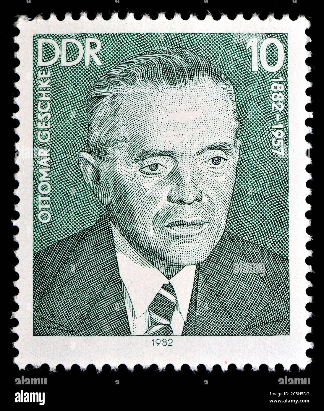 Briefmarke Ostdeutschland (1982) : Ottomar Georg Alexander Geschke (1882- 1957) Deutscher Politiker (KPD, SED). Stockfoto