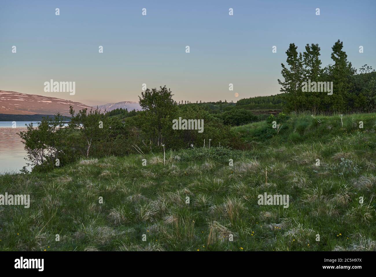 Sommernacht am Lagarfljot See in Ostisland Stockfoto