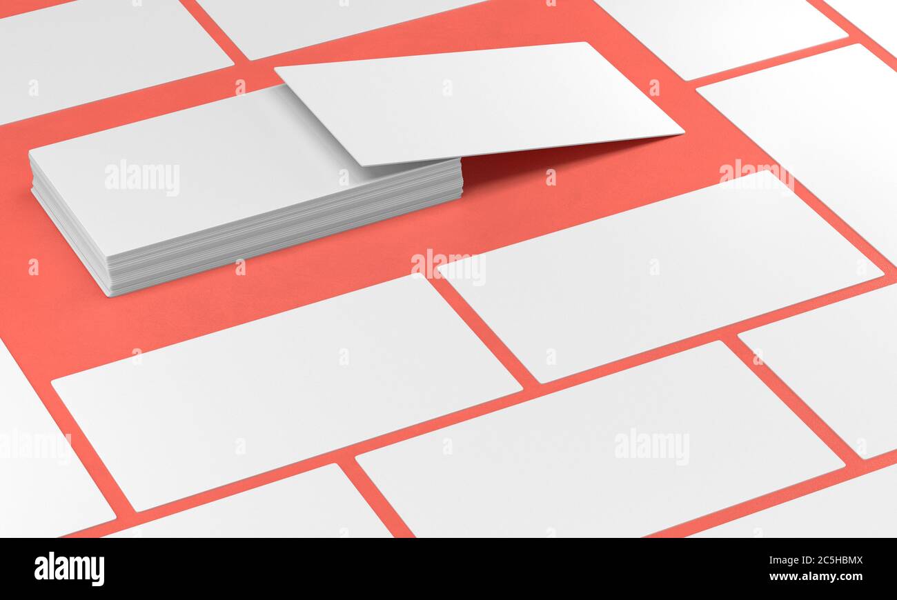 3d-Rendering-Illustration des Visit Card Mockup auf farbigem Hintergrund. Perspektivische Ansicht. Stockfoto