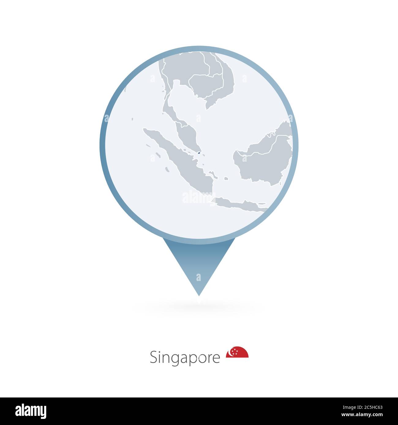 Kartenstecknadel mit detaillierter Karte von Singapur und den Nachbarländern. Stock Vektor