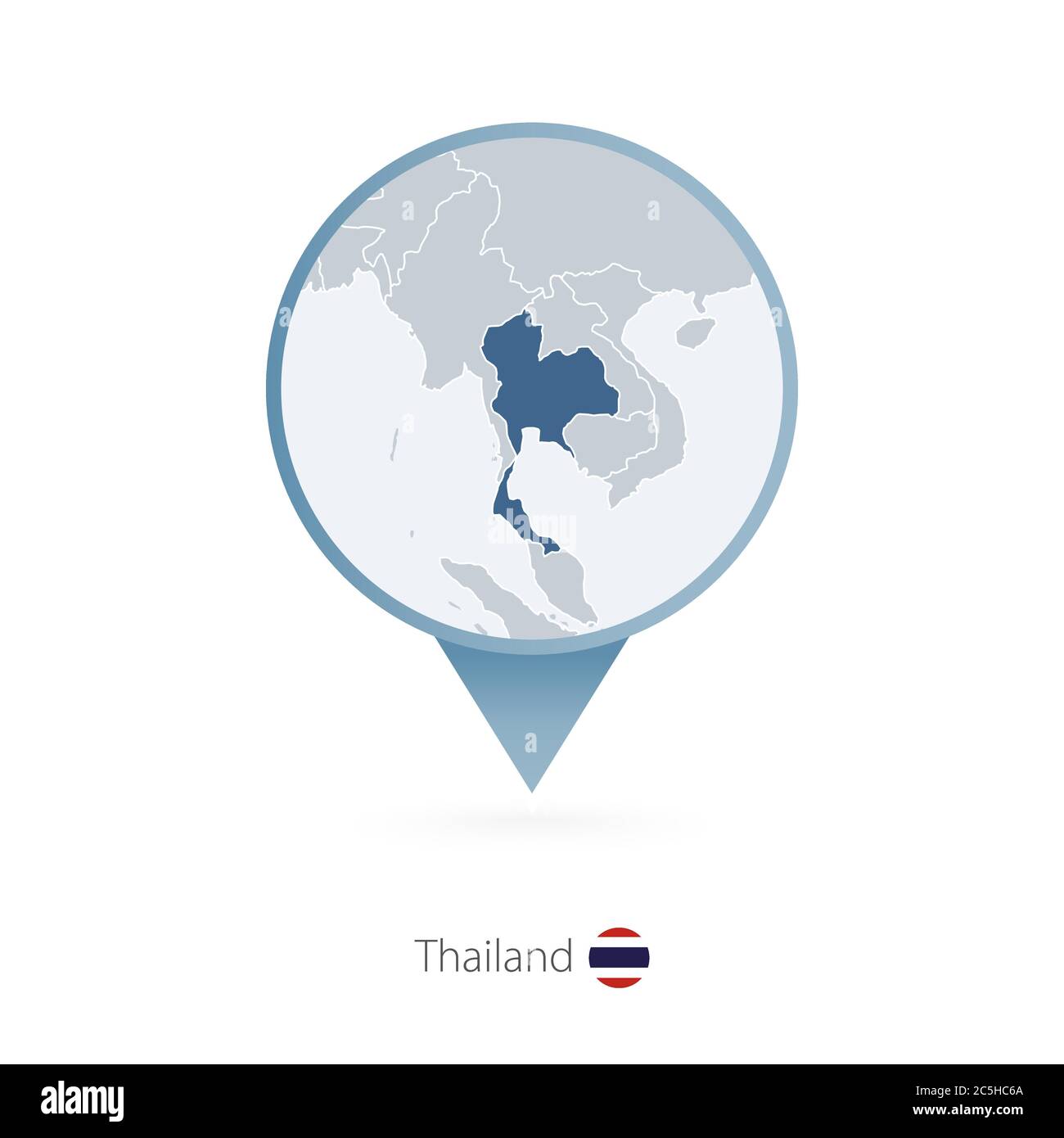 Kartennadel mit detaillierter Karte von Thailand und den Nachbarländern. Stock Vektor