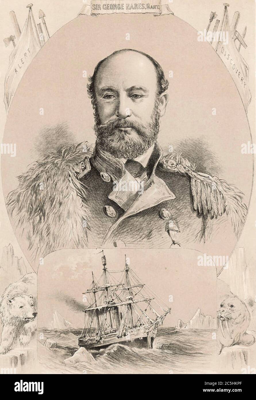 GEORGE NARES (1831-1915) Royal Navy Officer und Arctic Explorer hier mit seinem Schiff HMS Challenger gezeigt Stockfoto