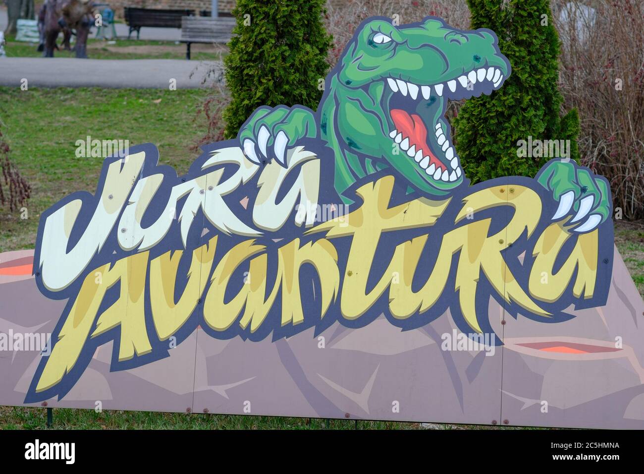 Belgrad / Serbien - 3. März 2019: Jurassic Adventure Dinosauriers Themenpark in Belgrad Festung Kalemegdan in Belgrad Serbien Stockfoto