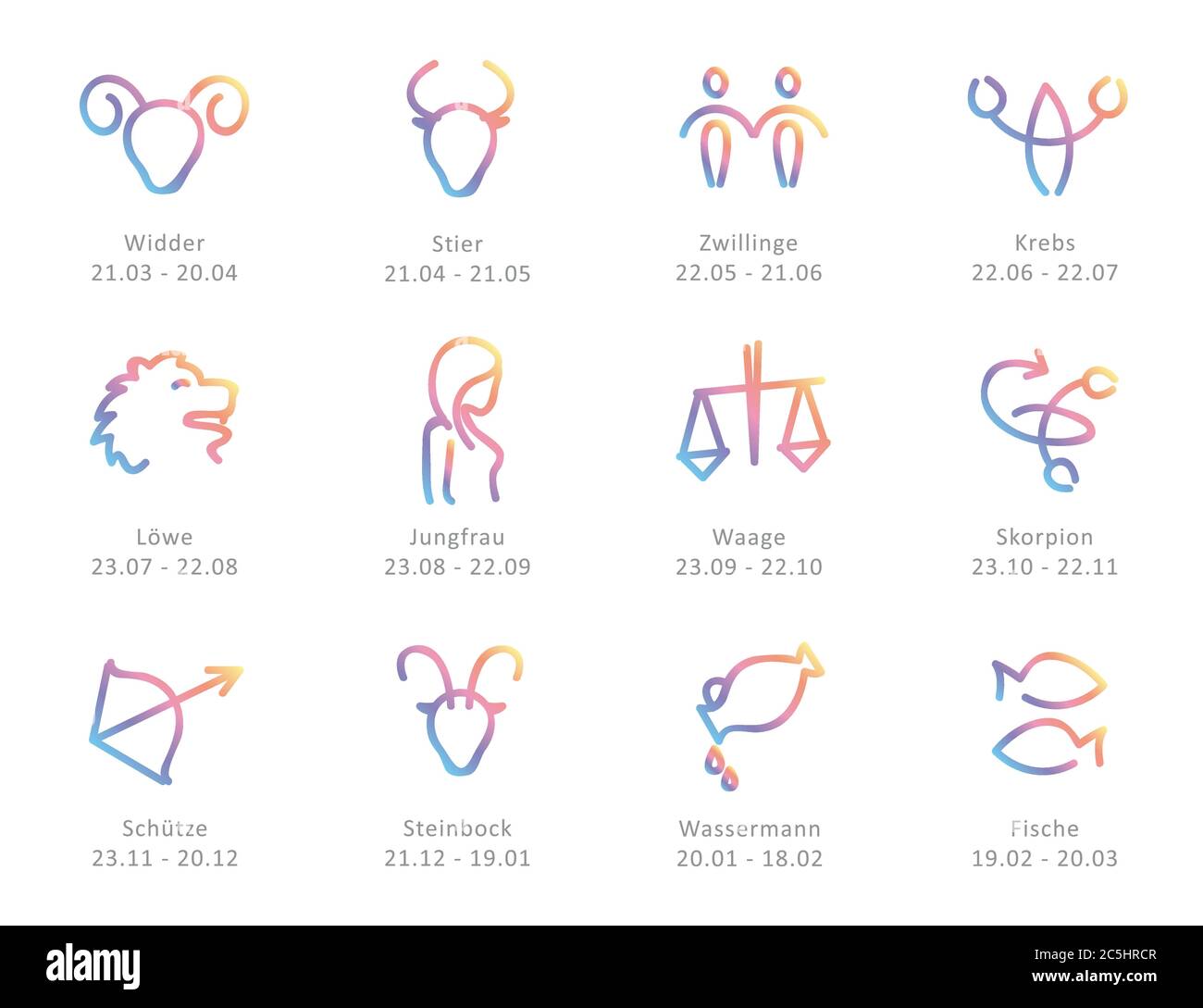 Einfache Sternzeichen übersicht Horoskop mit Datum Vektor EPS Abbildung 10  Stock-Vektorgrafik - Alamy