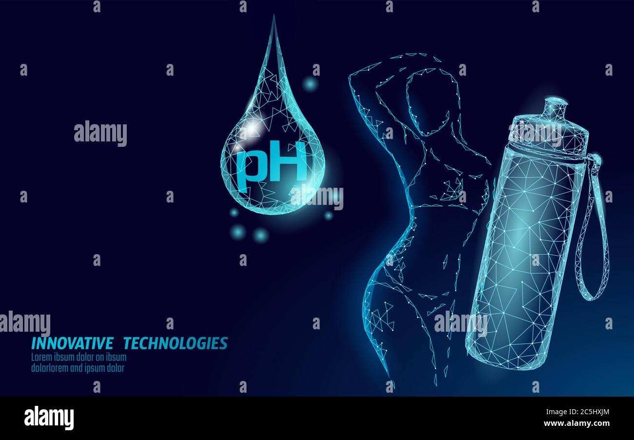 Wasser pH Wasser Flasche Frauen Fitness. Sport Getränk Gesundheit Fitness Form schöne weibliche Silhouette. Medizin Gesundheit Konzept Vektor Illustration Stock Vektor