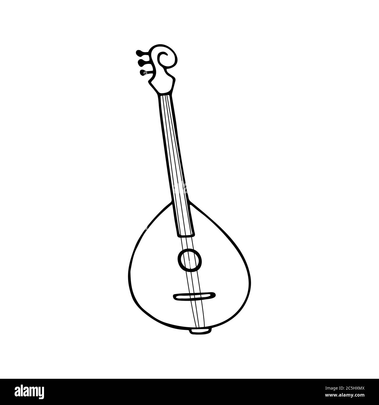 Ein handgezeichnetes Domra-Symbol. Symbol eines Musikinstruments. Vektor Stock Vektor