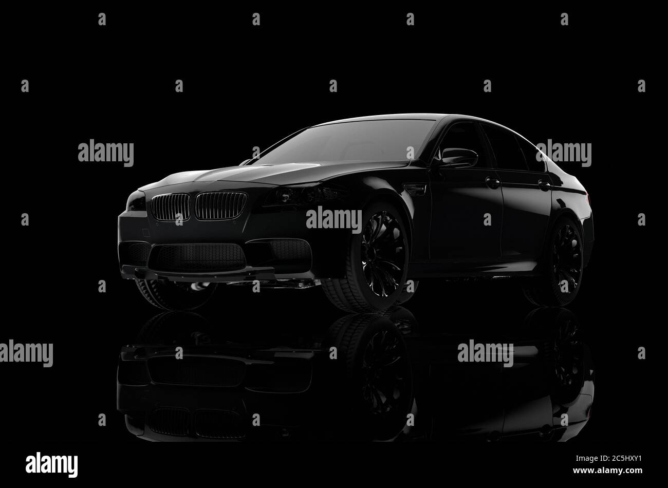 3D-Rendering eines Luxuswagens auf schwarzem Hintergrund Stockfoto