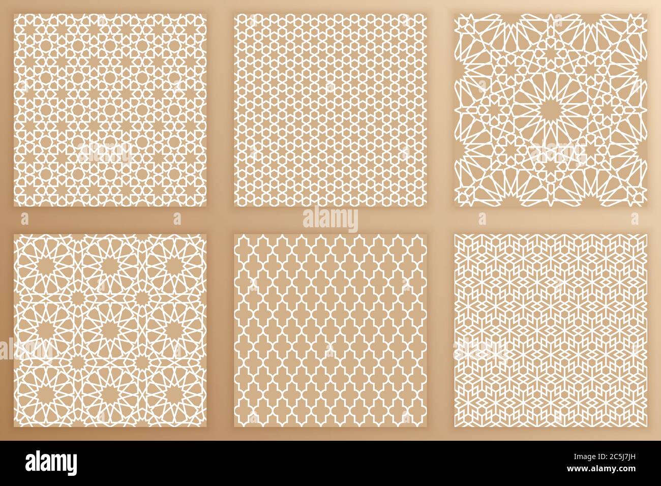 Arabisch geometrische nahtlose Muster gesetzt. Arabeske Hintergründe. Vektor-Illustration von kachelbaren islamischen Kunsttexturen für Ihre Design-Projekte Stock Vektor