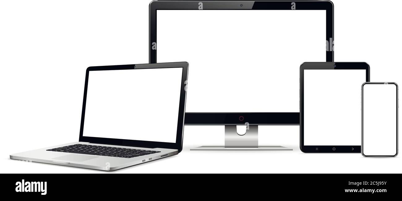 Computerbildschirm, Laptop, Tablet und Smartphone Stock Vektor
