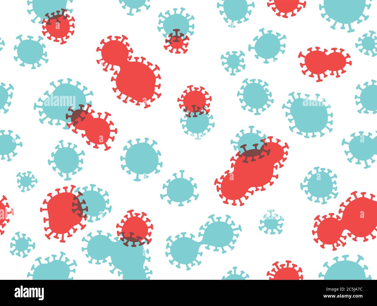 Corona Virus COVID-19 Überdruck Nahtloses Vektor Muster Illustration Design, in blauen und roten Farben. Stock Vektor