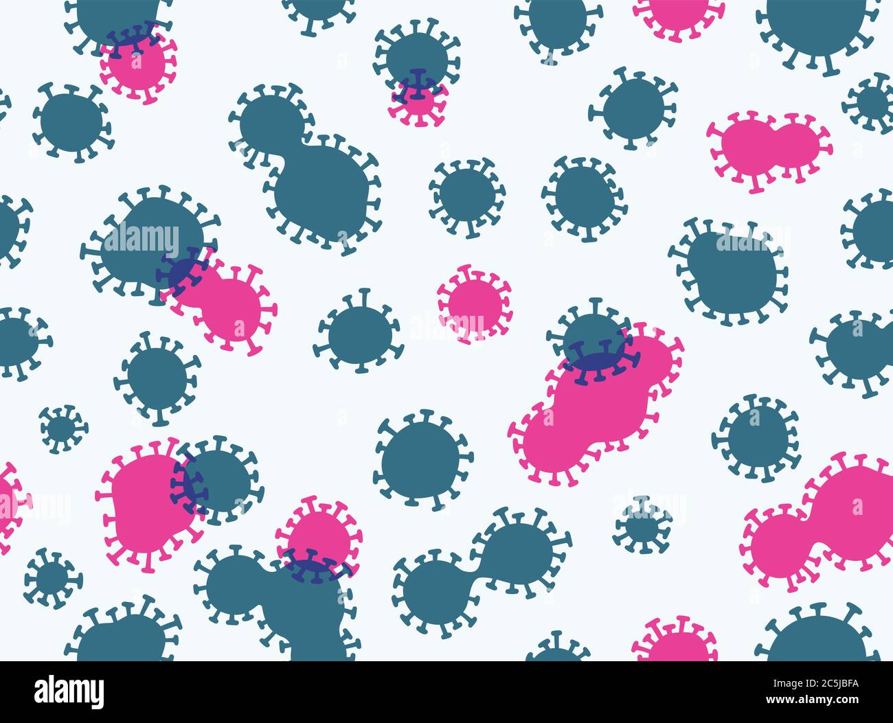 Corona Virus Nahtloses Überdrucken Vektor Muster Illustration Design, in blauen und violetten Farben. Stock Vektor