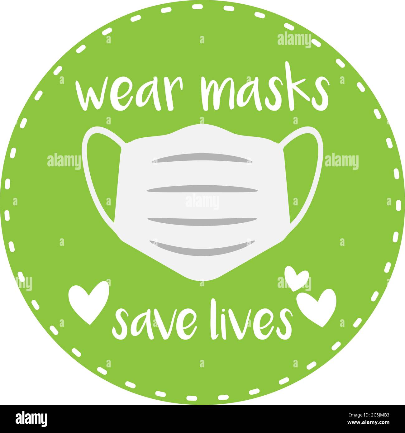 Grüne runde Etikett oder Aufkleber mit Text TRAGEN MASKEN RETTEN LEBEN und Gesichtsmaske Symbol Vektor Illustration Stock Vektor
