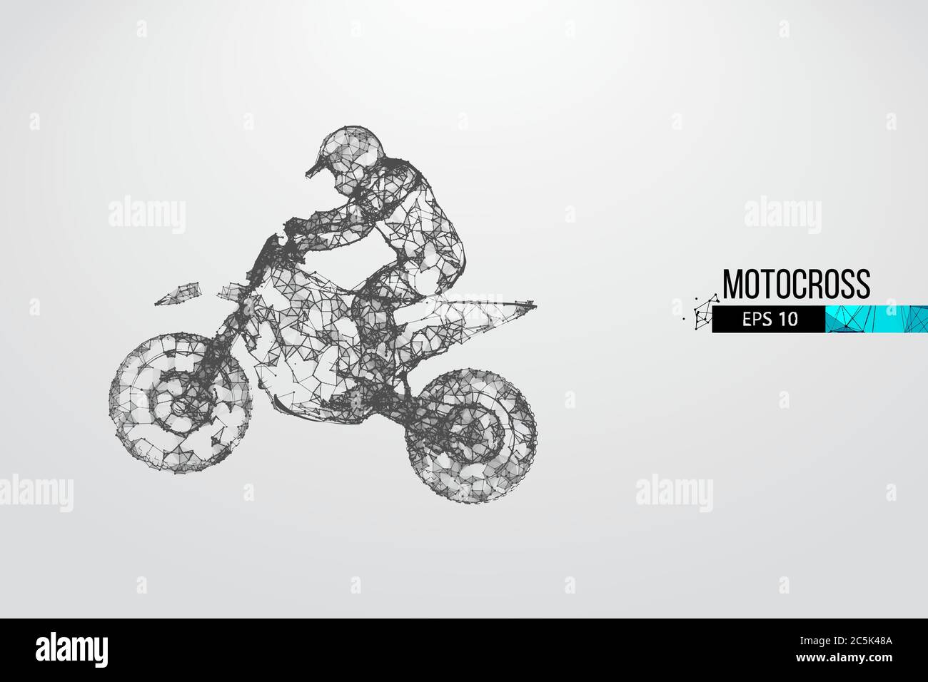 Abstrakte Silhouette eines Drahtmodell Motocross-Fahrer aus Partikeln auf dem weißen Hintergrund. Bequeme Organisation der eps-Datei. Vektorgrafiken. T Stock Vektor